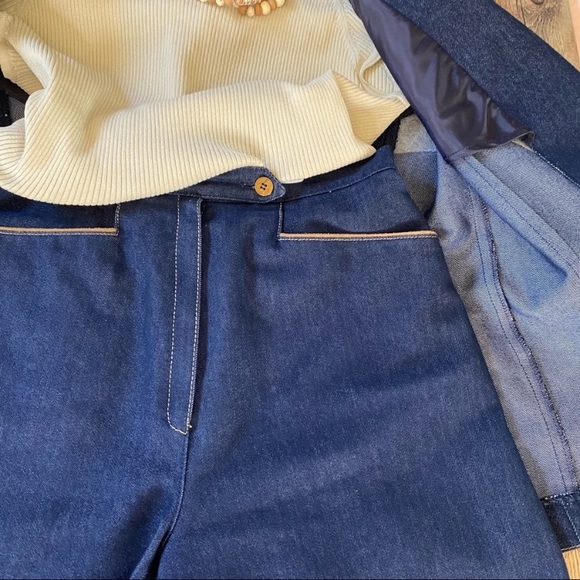 VTG 70s Dark Raw Denim Wide Leg Bermuda Shorts & Coordinated Blazer Set, sz 6/8 - Picture 10 of 16